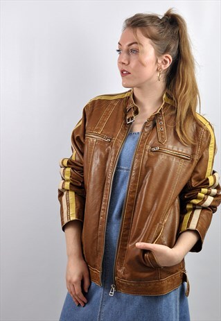 VINTAGE BROWN LEATHER BIKER JACKET