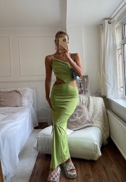 Azelle Collection Green Cut Out Ruched Midi Dress