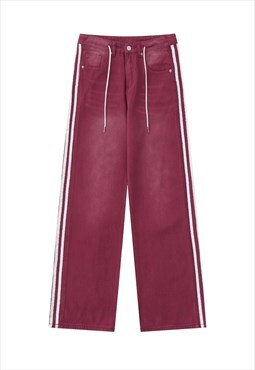 Denim joggers tapered bleached jeans in faded red 