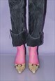 VINTAGE LEATHER HIGH HEEL PUMPS IN LIGHT GREEN