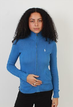 Women's Vintage Ralph Lauren Sport Blue Full Zip Sweater