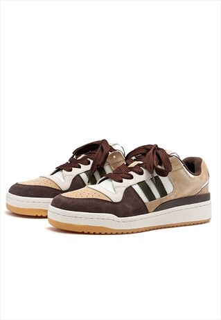 Chunky sole sneakers retro classic trainers in brown cream 