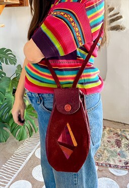 Vintage 80's Red Patchwork Pouch Shoulder Bag - ONE SIZE
