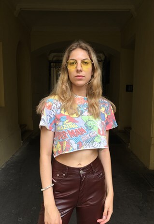 VINTAGE 90' UNIQUE COMICS PATTERNED CROP TOP