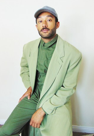 90S MINIMALIST LUXURY GREEN SILK FEEL LINED COAT LARGE