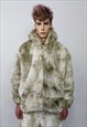 Tie-dye fleece jacket detachable faux fur fest bomber cream