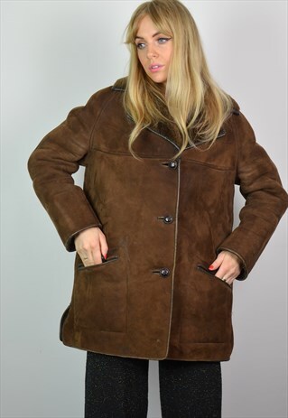 VINTAGE 70S DARK BROWN SHEEPSKIN SHEARLING COAT