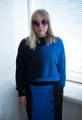 VINTAGE 90'S BLUE/BLACK KNITTED JUMPER