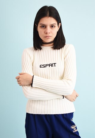 Y2K ESPRIT NEUTRAL RIBBED SLOGAN TEEN JUMPER