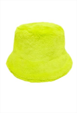 Festival faux fur bucket hat fluffy neon hat rave cap lemon