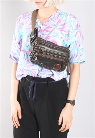 VINTAGE 90S BROWN FAUX LEATHER CROSS BODY BUM BAG BUMBAG