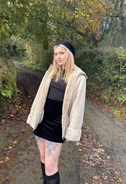 Vintage 90s Faux Fur Shearling Penny Lane Hooded Coat