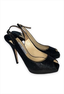 Jimmy Choo heels sparkly black sling back open toe