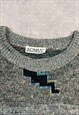 VINTAGE KNITTED JUMPER ABSTRACT PATTERNED GRANDAD SWEATER