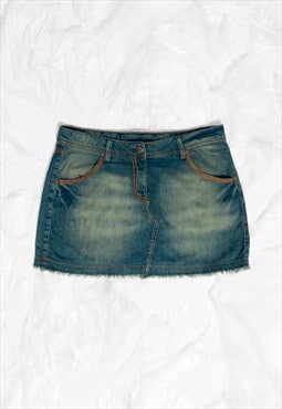 Vintage Denim Skirt Y2K Low Rise Mini in Stonewashed Blue