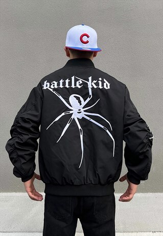 Black Embroidered Spider bomber Varsity jacket 