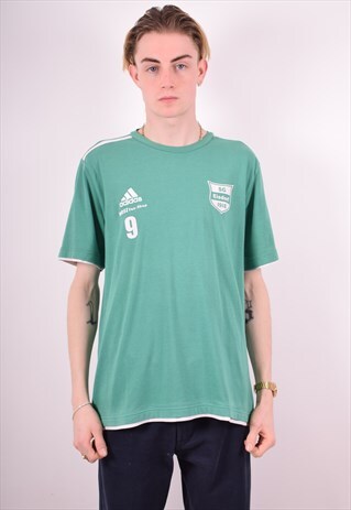 ADIDAS MENS VINTAGE T-SHIRT TOP MEDIUM GREEN 90S