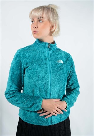 VINTAGE NORTH FACE ZIP-UP FLEECE WITH LOGO IN TURQUOISE.