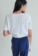 VINTAGE 90S PUFFY SLEEVE CROP HANDMADE KNITTED WHITE TOP
