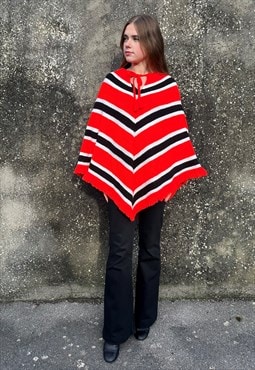 70's Vintage Ladies Original Stripe Poncho Red White Blue