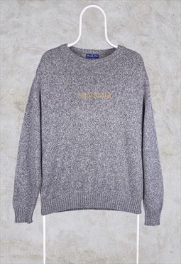 The Sweater Shop Grey Wool Jumper Spell Out Embroidered L