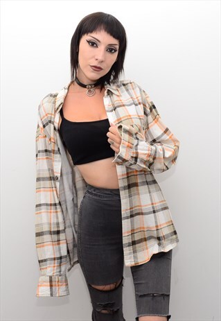 VINTAGE 90'S GRUNGE CHECKED FLANNEL SLOUCHY SHIRT