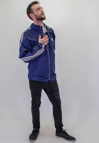 VINTAGE ADIDAS WINDBREAKER JACKET IN BLUE XL