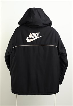 Vintage Nike Padded Hooded Swoosh Jacket Black Men Size M