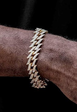 54 Floral 14mm Spiked Diamond Crystal Iced Bracelet - Gold