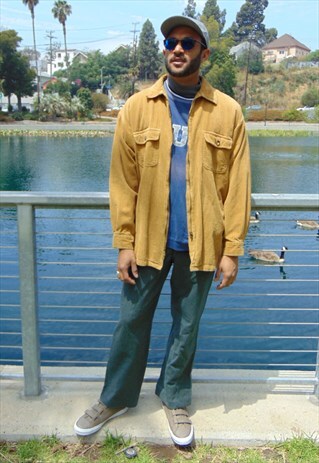 90S HERITAGE MINIMALIST BROWN ZIP FRONT CORD SHIRT JACKET