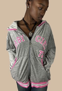 Vintage Y2K Velour Hoodie Embroidered Sporty Font