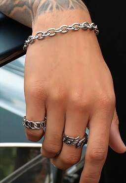 54 Floral 10mm Round Oval Link Chain Bracelet - Silver 
