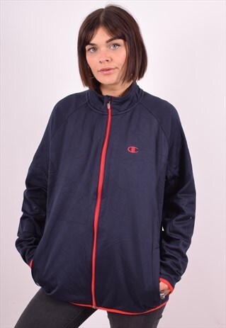 CHAMPION WOMENS VINTAGE TRACKSUIT TOP JACKET LARGE BLUE 90S