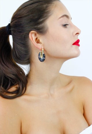 BLACK TORTOISE SHELL ACRYLIC HOOP EARRINGS