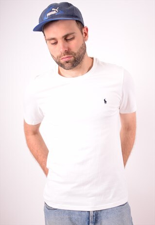 POLO RALPH LAUREN MENS VINTAGE T-SHIRT TOP MEDIUM WHITE 90S