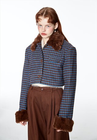 Women's Checked blue-brown wool jacket SS2022 VOL.1