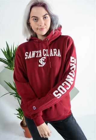 VINTAGE CHAMPION HOODIE IN MAROON WITH LOGO.