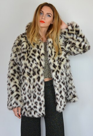 VINTAGE BLONDE & BLACK LEOPARD PRINT FAUX FUR OVERSIZE COAT