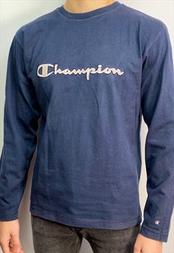 Vintage Champion long sleeved thick t shirt in navy (XL)