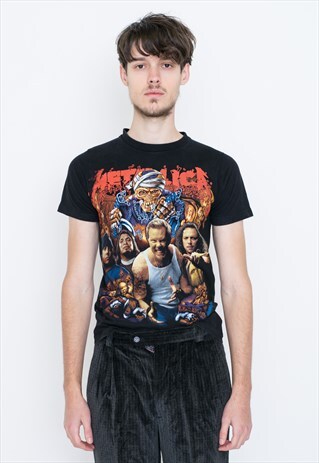 VINTAGE BLACK ROCK METALLIC RETRO T-SHIRT