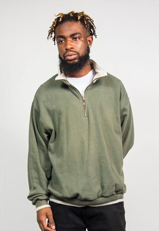 90'S NIKE RETRO KHAKI GREEN QUARTER ZIP SWEATSHIRT