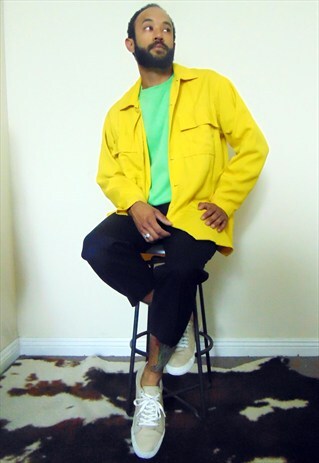 90S MINIMALIST BRIGHT YELLOW LINEN TEXTURED JACKET XL