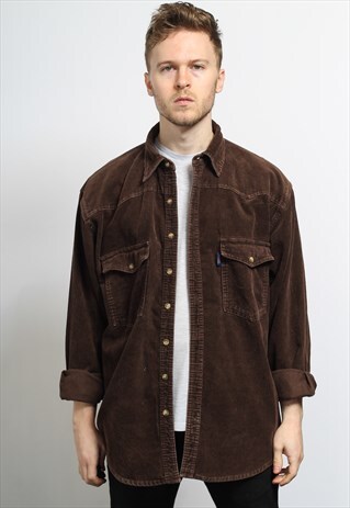 VINTAGE CORDUROY CORD SHIRT BROWN