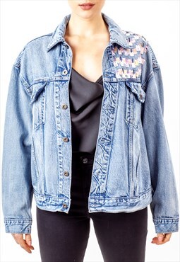Blue denim jacket upcycled