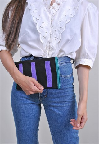 90S MULTICOLOR STRIPED VINTAGE MAKE UP BAG