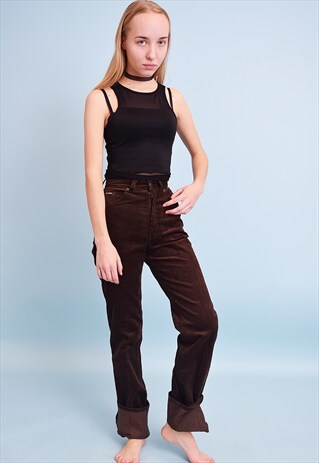 90'S RETRO CLASSY HIGHWAISTED CORDUROY STRAIGHT TROUSERS
