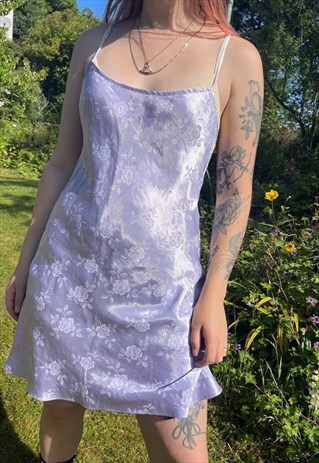 VINTAGE 00S Y2K MINI FLORAL SATIN PARTY SLIP DRESS