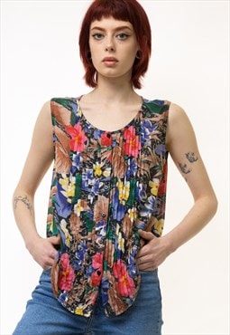 Button Up Floral Print Shirt - Medium Blouse Crop Top 5265