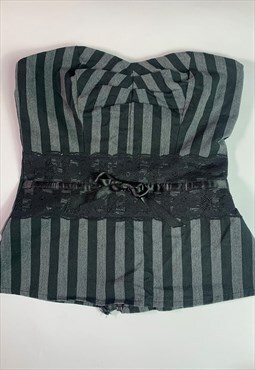Vintage Y2K grey and black striped corset top 