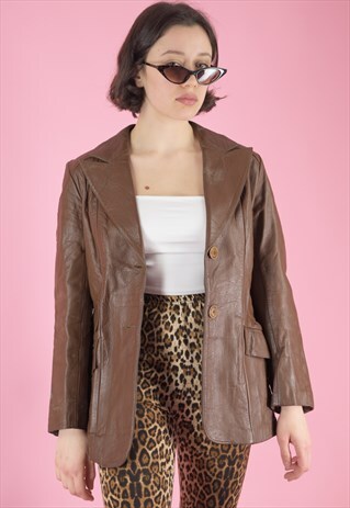 VINTAGE LEATHER JACKET TRENCH COAT IN BROWN
